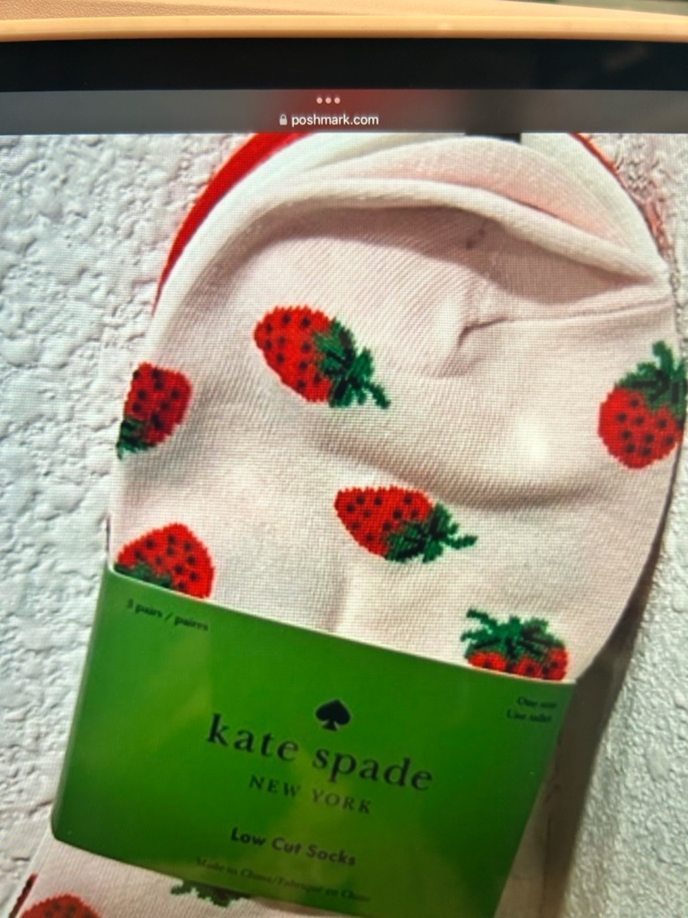 kate spade White Low Cut Socks with Red Strawberry Print - Picture 3 of 4